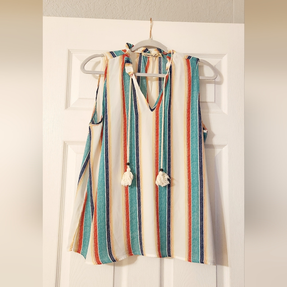 Liberty Love Multicolor Striped Blouse with Tassels